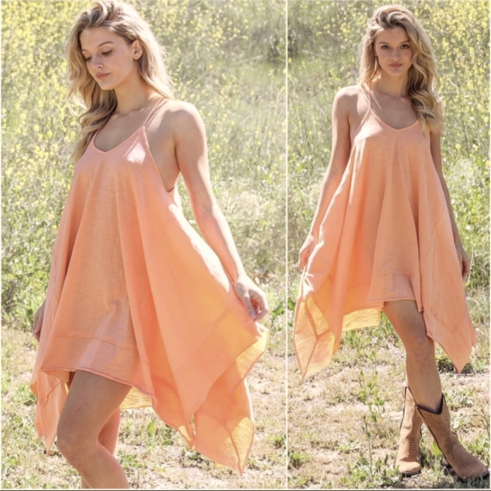 Women's Summer Boho Flowy Cotton Midi Handkerchief Hem Sun Dress